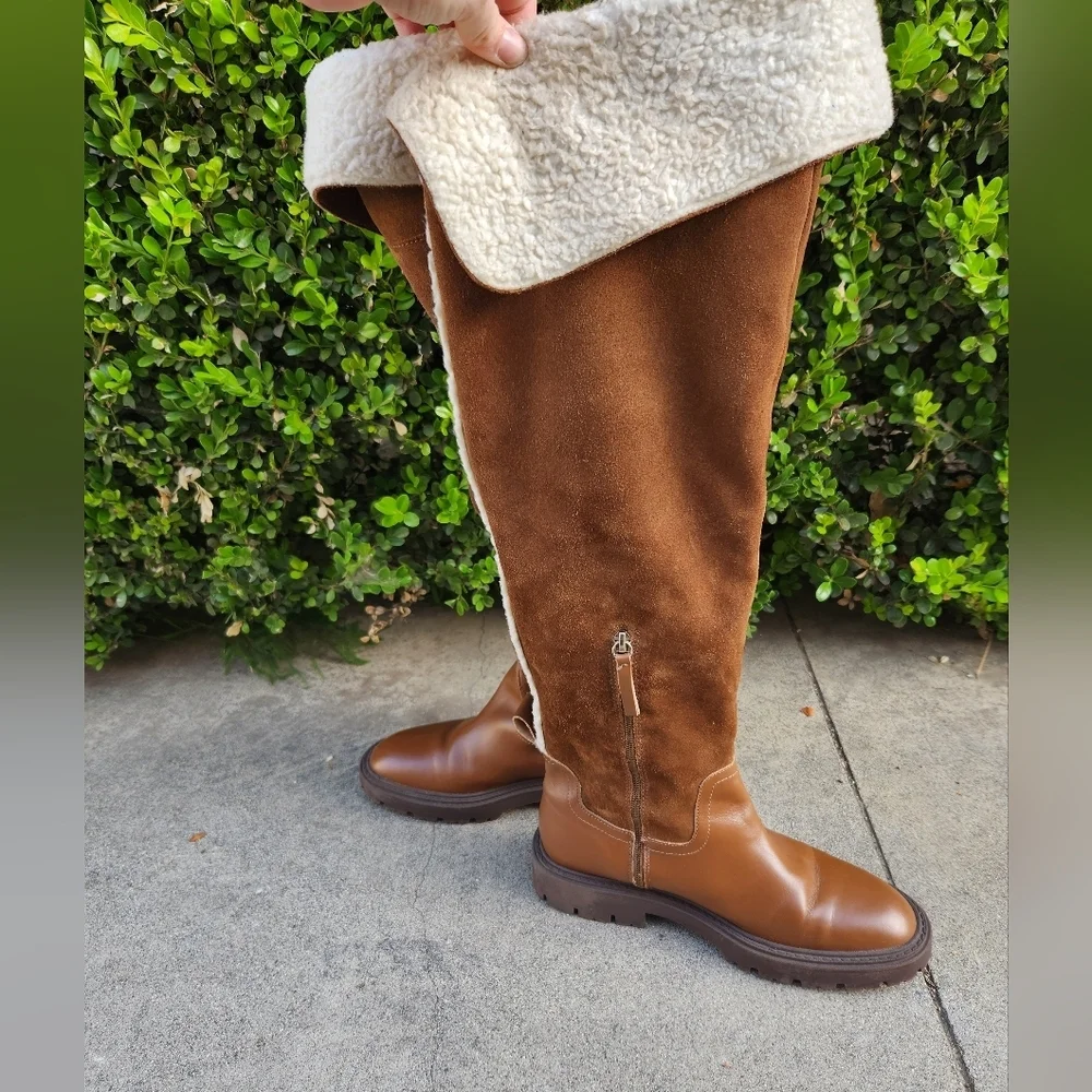 ZARA Over The Knee Boots with Fleece Trim